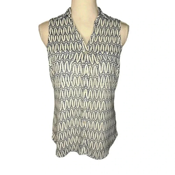 Express Women’s XS Blue‎ & White Eiffel Tower Sleeveless Portofino Shirt - Picture 1 of 7